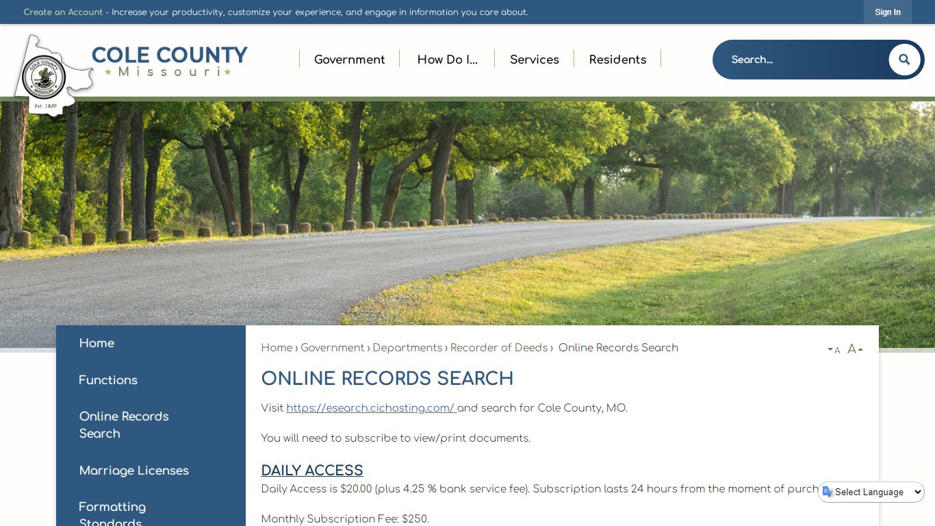 Online Records Search | Cole County, MO